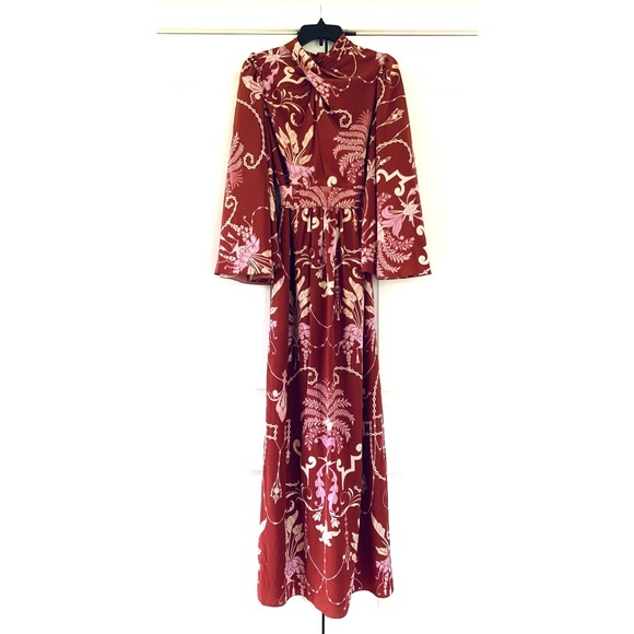 Johanna Ortiz Silk Dress Hanging Plants Printed Long Sleeve Maxi Gown Size 6 - Picture 4 of 15